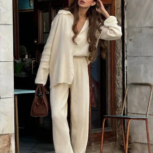 Bornladies Autumn Winter New Knit Cardigan Pants Set Loose Two Piece Casual Sweater Suit Women Thick Warm Soft Knitted Outfit