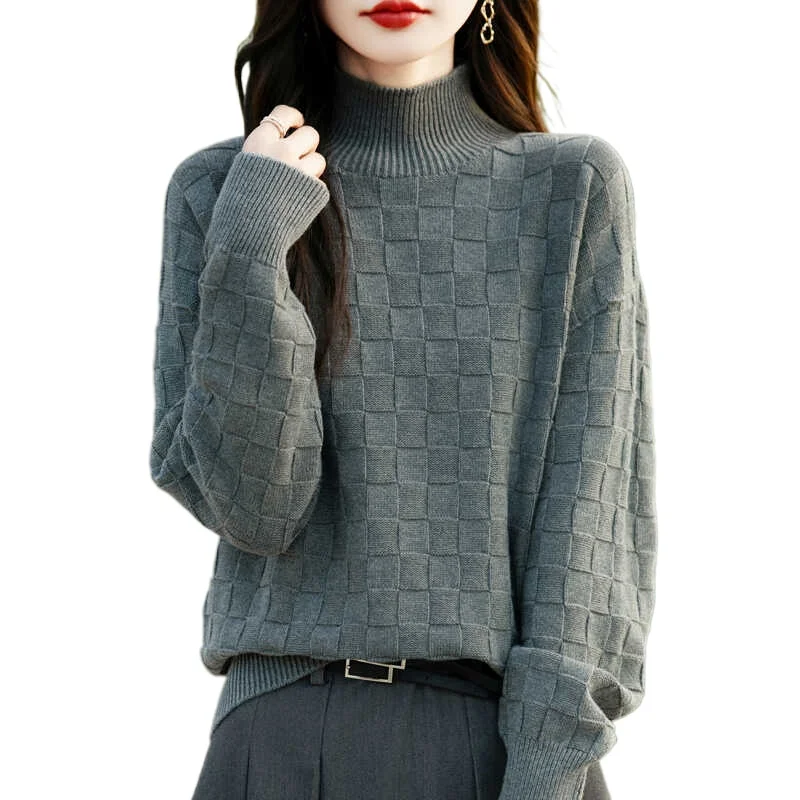 Women Sweater Mock Neck Korean Fashion Loose Pullovers Solid Long Sleeve Undershirt Warm Autumn Winter Warm Jumpers Knitwears - Image 5